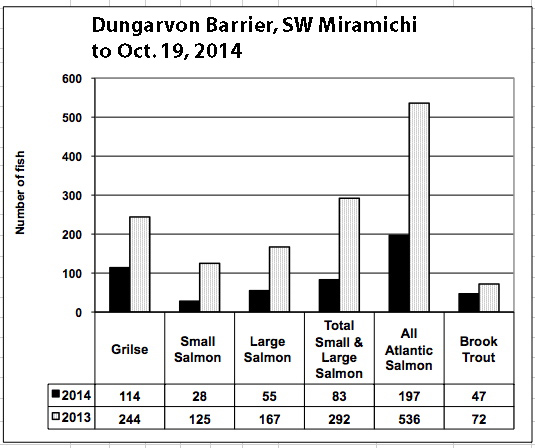Dungarvon Barrier, Southwest Miramichi, to Oct. 19, 2014. Note that no fish were counted for about 19 days in July.